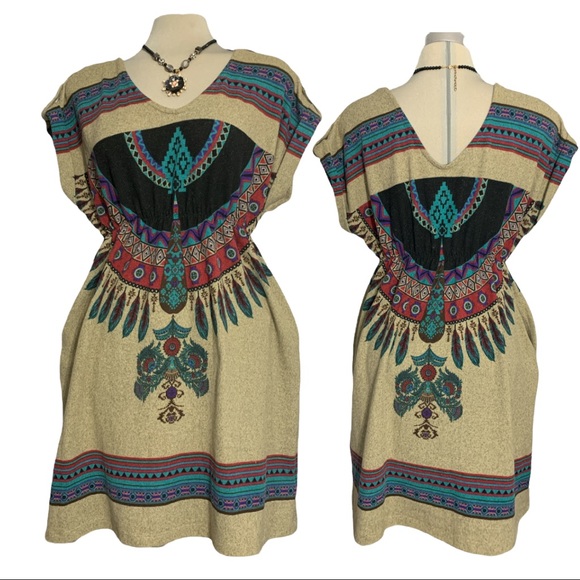 Forever 21 Tops - FOREVER 21  Beige Print Ethnic Long Blouse Size L